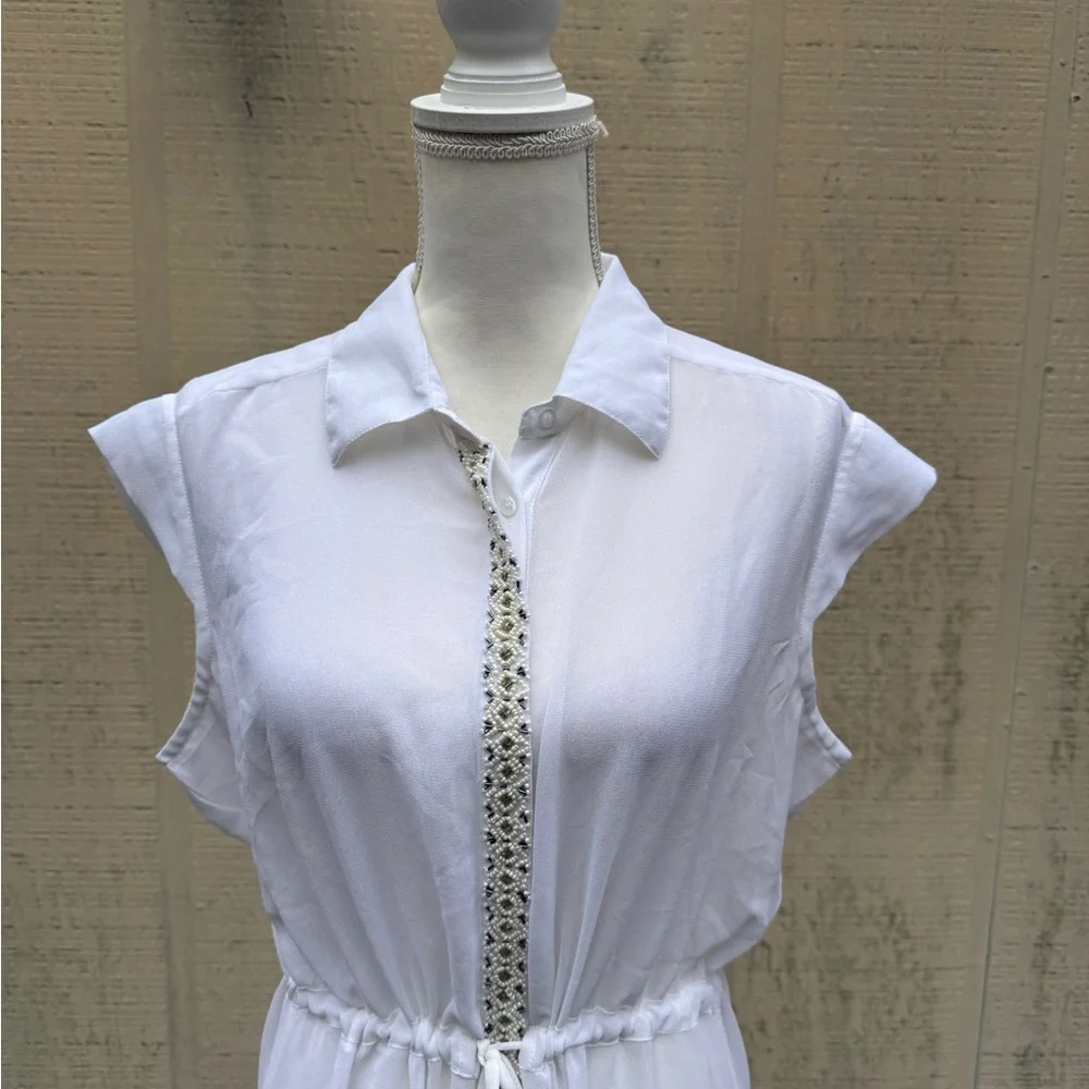 White Beaded Owl Design Short Sleeve Sheer Maxi Dress/Jacket - Picture 5 of 10